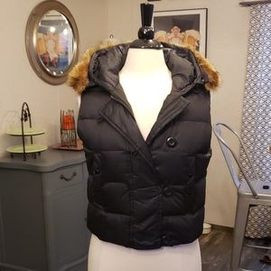 Gap down filled puffer vest removable fur hood M